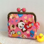 レトロ パンダ ドキドキ ハート*がま口ポーチ10.5cmピンク
