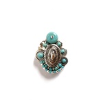 Turquoise Blue & Antique Silver 3　ビーズ刺繍ブローチ