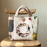 autumn*キノコの刺繍*トートバッグ*北欧*ミナペルホネン*青ラインリネン＊パッチワーク