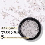 5Size【ネイルパーツ ブリオンミックス 1mm~3mm】極小 ミニ レジン封入 デコ ジェルネイル レジン ネイルアート[ホワイトシルバー ケース入り]◎RP043