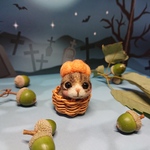 猫50◎キジトラ かぼちゃ帽子 ハロウィン 羊毛フェルト ネコ 猫雑貨 置物 飾り