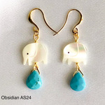 天然石　マグネサイト　ターコイズ 　象　ゾウ　ピアス