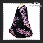 1点物* 着物袖 ボレロ＆シャーリング ジャンパースカート★着物ドレス 風セット 黒×紫ピンク 桜 和柄 (即納品)