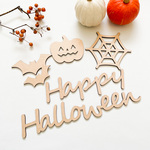 【早割20％OFF!!】ハロウィン✦かぼちゃ/コウモリ/蜘蛛の巣・6点セット　/木製　レターバナー・Halloween/お飾り/ウッドレター