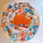 スマホショルダーストラップ💙ビーズストラップ🧡スマホストラップ🤍ビーズショルダーストラップ☺︎ビーズネックストラップ🟠スマホ用タグ付/ MIMI.