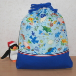 中型マルチ巾着袋・・・ちっちゃな恐竜・青