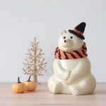 しろくま貯金箱用　ハロウィン帽子とオレンジボーダースヌード