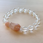 ピンクサゲニティック貔貅とクリア水晶　ブレスレット