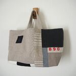 モノトーン系　ランダムパッチ　横長トートBAG　麻　綿麻　帆布　チェコリネン　