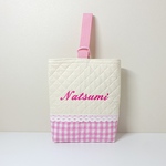 【お名前刺繍無料サービス】ギンガムチェック柄（ピンク）★ シューズケース