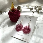 【SWAROVSKI CRYSTALS】パール＆紅赤色レースのピアス(177)