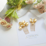 gold flower & baroque perl comb set