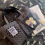 ma様ご予約/モノトーンティキちゃん×ダブルポケット×ホワイト＆ブラックドット×格子柄オックスキルティング