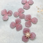  4枚【ef16-2】刺繍 　花パーツ  フラワー　 3弁花