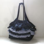 受注製作　Ｍサイズ　小型犬用　デニムフリル付きショルダータイプ　キャリーバッグ　ブルー