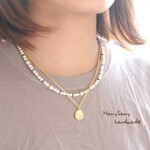 〈新作〉3way♪ ビーズとパール、コインプレートの二連ネックレス