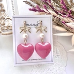 💗ぷっくりハート揺れるピアス・イヤリング〈ピンク〉