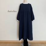 Wガーゼ ゆったり切り替えワンピース(navy)