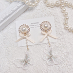 オーガンジー 刺繍 蝶 ♡ リボン パール ピアス イヤリング