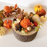 特集掲載(再販9) 森のハロウィン　切り株アレンジ　自宅飾り　ギフト 贈り物 プレゼント10月　収穫祭　開店祝い　記念日　オレンジHalloween  かぼちゃ