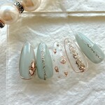 ネイルチップ 秋冬 ニュアンス ネイル くすみ ブルー レオパード シルバーラメ