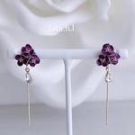 【受注制作】　小花しずくバー（紫）ピアス・イヤリング