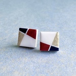 "square" 陶器ピアス/イヤリング ネイビー×レッド