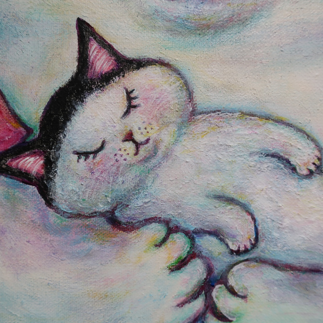 絵画。原画【幼稚園の猫ちゃんたちはバスで学校に通っています】