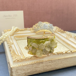 ポニーフック「紫陽花と蝶のポニーフック・グリーングラデーション」レジン 紫陽花 ドライフラワー  蝶々 カーキ 緑 黄緑 グリーン