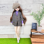 送料無料　グレー　2点セット　チェックジャケット　ショートパンツ　ピュアニーモ　リカちゃん　バイカラー　チェック　