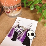 【ハロウィン】紫の猫とオバケチャーム&黒×紫タッセルのピアス/イヤリング