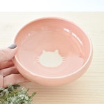丸小鉢　白ねこ水玉 (桃) 【在庫有】