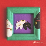 小さな絵「招き猫」(緑)