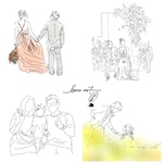 線画 イラスト 似顔絵 ウェディング 月齢フォト 家族写真