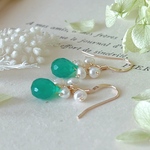 ＊再販＊【14kgf】グリーンオニキス×淡水パール＊ピアス