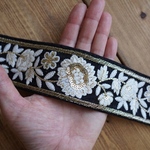 85㎝カット済み【インド刺繍リボン】チュール刺繍リボン   【ブラック】