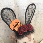 犬用ハロウィン❤︎レースのうさ耳❤︎ヘッドドレス薔薇赤色