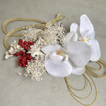 髪飾り 成人式 卒業式 ウェディング 結婚式 前撮り ヘッドパーツ (コチョウラン　紅白　A)