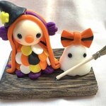 ☆ハロウィンのアマビエちゃんとおばけちゃん(受注生産) 樹脂粘土　置物