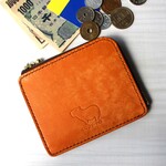 【名入れ可】カピバラのL字ファスナー コンパクト財布　オレンジ×ダークブラウン