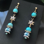 【再販】蒼穹の朝  イヤリング【マスクチャーム変更可能】［中華風・アジアン・ターコイズ(練り)］