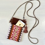 ethnic×brown 刺繍リボンのスマホポシェット/スマホポーチ スマホショルダー　