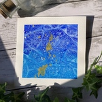 青に魅せられてられて 正方形  抽象画 透明水彩画 オーシャンブルー 海 星空 天体 流星群 水面 インテリア 壁面装飾 ギフト