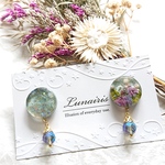 【紫陽花】天然石付き アルコールインクアート チタンピアス