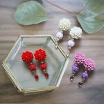 天竺牡丹(ダリア)  水引のピアス　樹脂ピアス　イヤリング　ノンホールピアス　和　和風