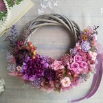 Lune Bonheur＜l'automne violet＞＊ハーフムーンリース＊秋リース＊冬＊秋＊プリザーブドフラワー＊お花＊ギフト＊結婚祝い＊新築祝い＊お誕生日祝い＊敬老の日