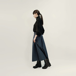 楽なのにきちんと見える 発熱スカート 紺 ●FLAVIE-DENIMNAVY●