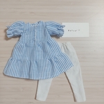 リカちゃん服　ギャザーチュニックとベロアパンツ　セット　ブルー