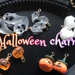 02 2個かぼちゃ ハロウィンチャーム オバケ ジャックオーランタン カン付き パーツHELLOWEEN