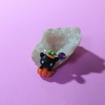 【ハロウィン】かぼちゃ猫とアメジスト 天然石 ペンダント トップ(マスクチャーム)